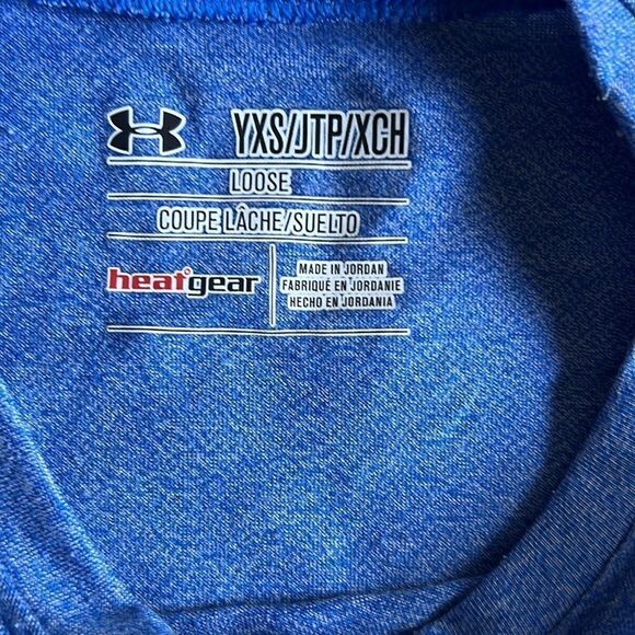 Under Armour YXS Blue Heather Short Sleeve Heat Gear Tee Shirt - Picture 3 of 6